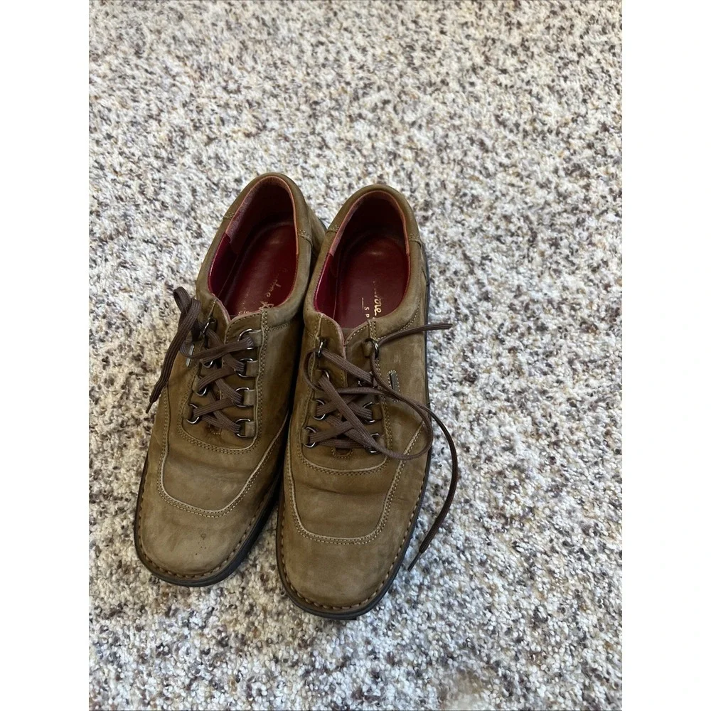 Salvatore Ferragamo Women's US Size 6.5 Suede Camel‎ Leather Shoes Wedge 1.5